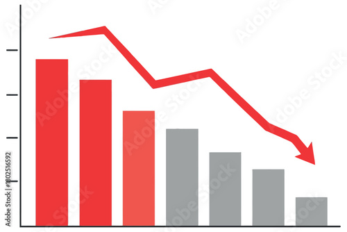 A downward trending bar graph with a red arrow indicating financial decline.