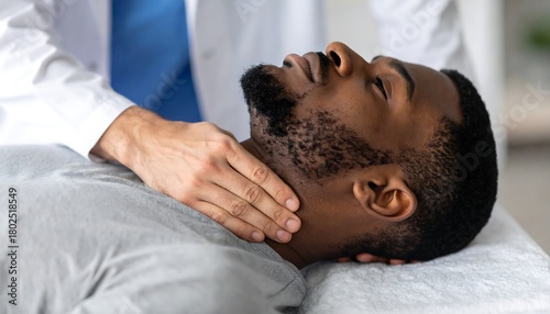 Doctor Examining Patients Neck for Swollen Lymph Nodes.