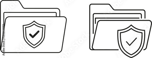 Two stylized line art icons of open folders with a shield and check mark symbol indicating data security and protection of important documents and files