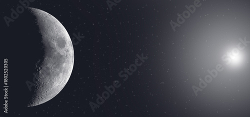 Big Moon stars and planets in space. Craters. Night sky. Air