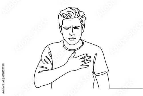 A man clutches his chest with a worried expression, conveying distress and pain.