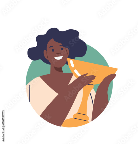 African American woman holding prize