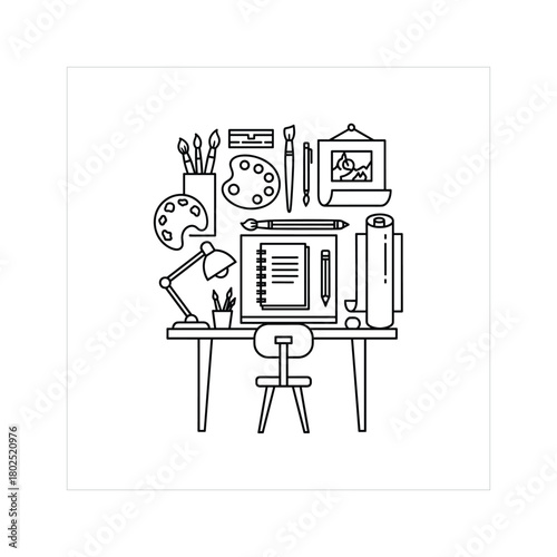 Open hands outline icon with palmistry lines. vector line art graphic symbolizing destiny, spirituality, and care gesture.