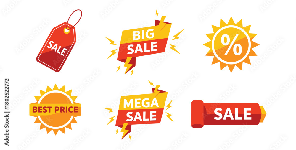 Obraz premium Collection of vibrant sale banners and promotional labels for marketing and advertising