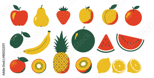 Colorful assortment of fresh fruits including apples banana watermelon and pineapple