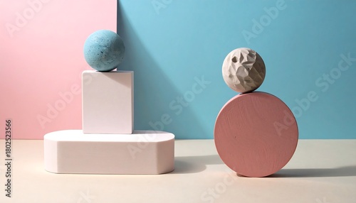 Minimalist Still Life with Geometric Shapes and Pastel Colors.