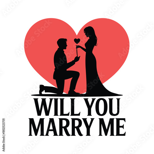 Romantic Marriage Proposal Illustration with Couple Silhouette and Heart Shape – Will You Marry Me Design