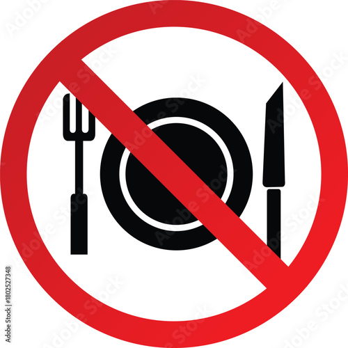 No food or drink allowed sign prohibition symbol with plate fork and knife vector illustration isolated on white background