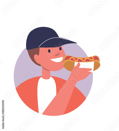 Boy child eating hot dog