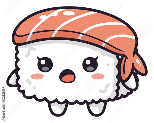 Cute kawaii sushi nigiri cartoon character vector illustration background