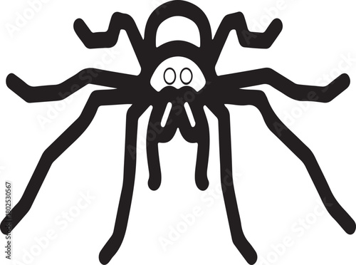 Abstract black and white vector illustration of a creepy spider silhouette with web and Halloween horror theme