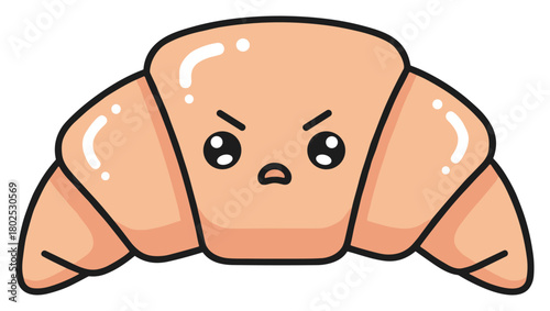 Angry kawaii croissant illustration background - grumpy pastry character art