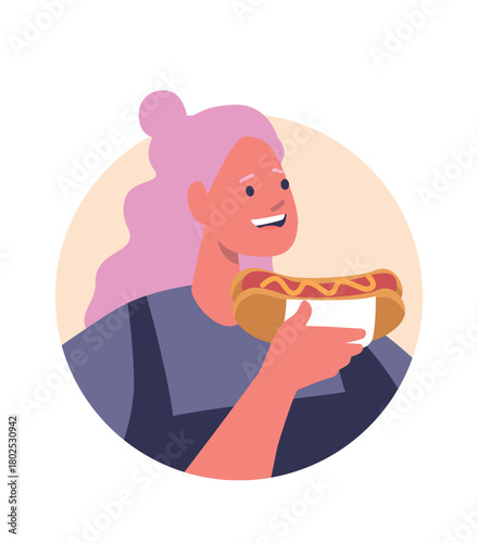 Woman eating hot dog treat