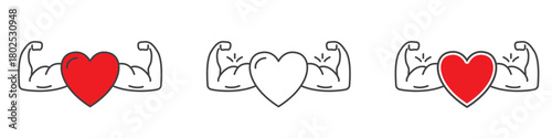 Heart with muscle linear icon isolated on transparent background. Strong and healthy heart icon set. Clean cardio health, fitness, wellness, and medical care symbol.