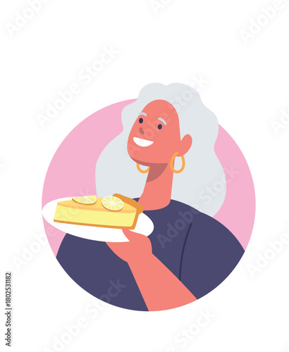 Elderly woman eating cheesecake avatar