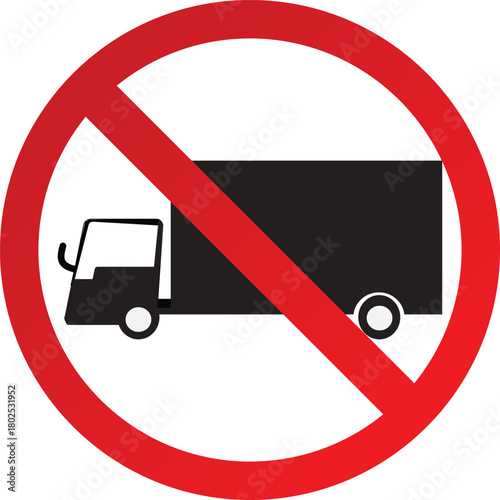 No trucks allowed sign red circle with truck silhouette vector illustration for traffic regulations and safety guidelines