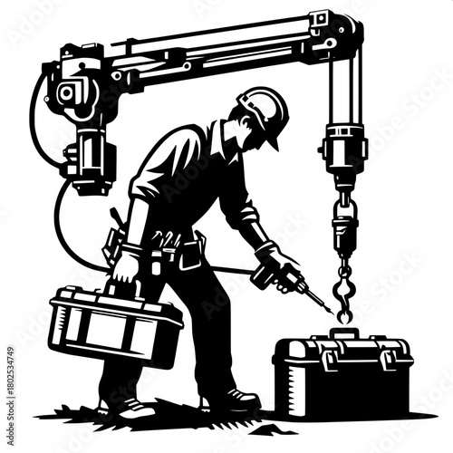 Worker Operating Mini Crane