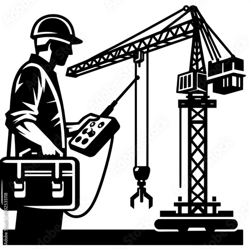 Worker Using Remote Control for Crane