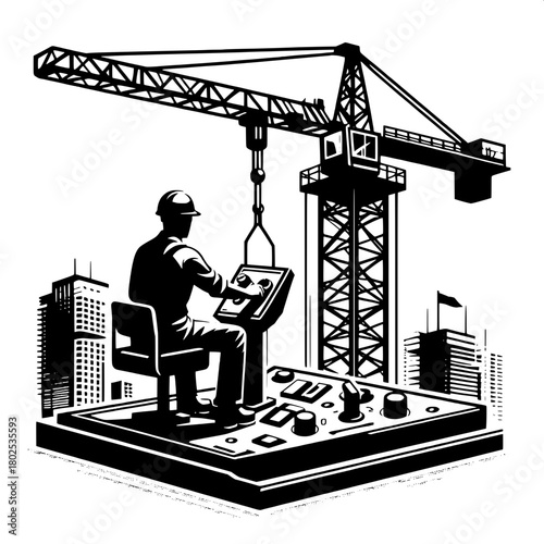 Construction Worker Operating Tower Crane