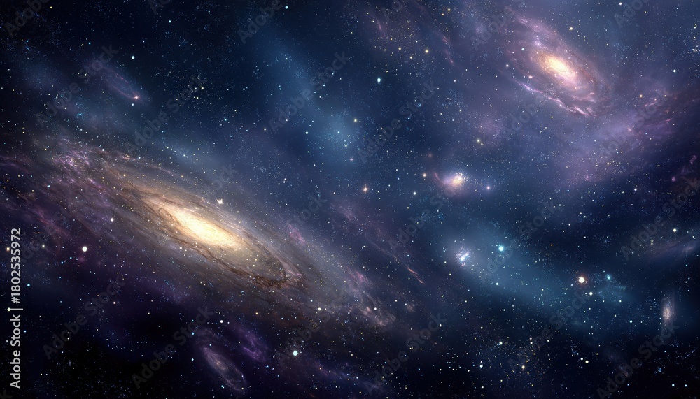Fototapeta premium Spectacular Panorama Of The Cosmos Featuring Stars, Nebulae, And Spiral Galaxies In A Breathtaking Display Of Celestial Beauty.