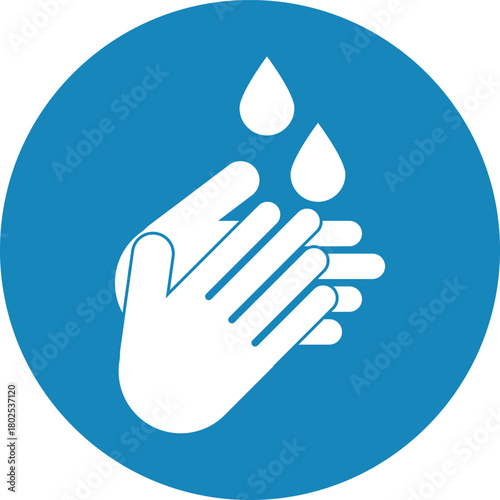 Hand wash icon on blue circle . Wash your hand sign . Hand washing icon . Vector illustration 