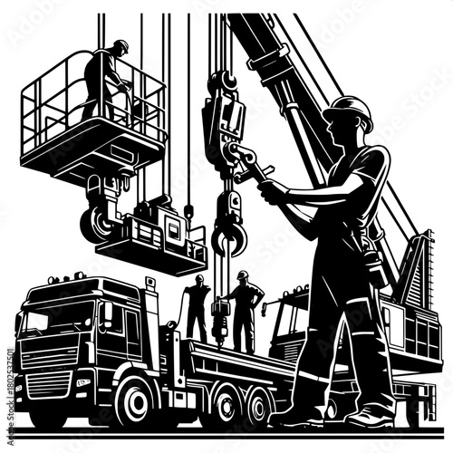 Worker Repairing Crane Machine