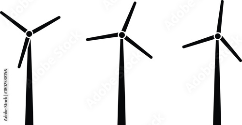 Wind turbine silhouette illustration, renewable energy concept, black and white eco design, sustainable power generation graphic
