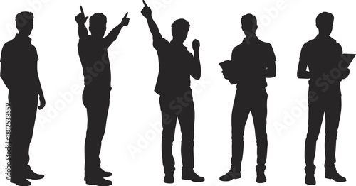 Male silhouette poses, standing man vector set, business person actions illustration, human figure outline, professional posture collection for design projects