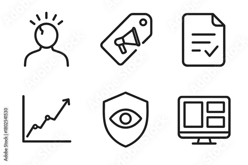 Founder Traits Icons. Line style icons of Founder-Ready Traits: Resilient founder icon, strong pitch tag, coachable attitude file,