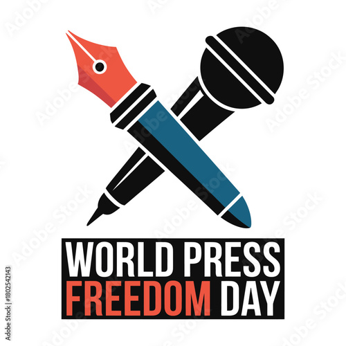 World Press Freedom Day crossed fountain pen and microphone