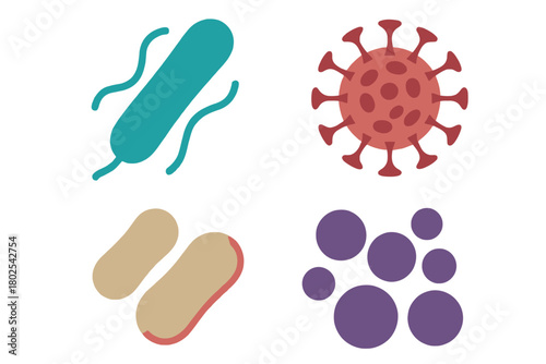Illustrations of various bacteria and virus shapes and forms.