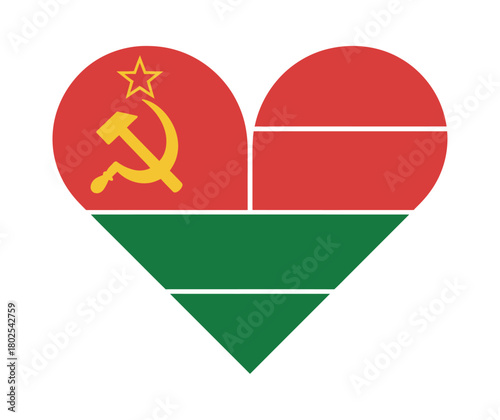 Heart shaped flag representing both the Soviet Union and Abkhazia with a clear white background.