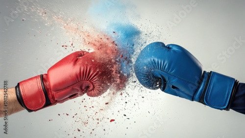 Boxing gloves punching fight competition sport match red blue clash power