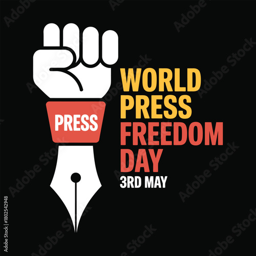 World Press Freedom Day fist with press badge and pen nib