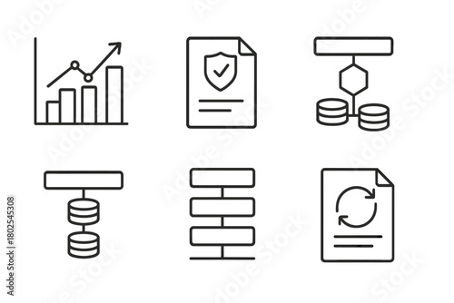 Private Equity Icons. Line style icons of private equity: leveraged finance chart, debt covenant icon, mezzanine debt, senior debt