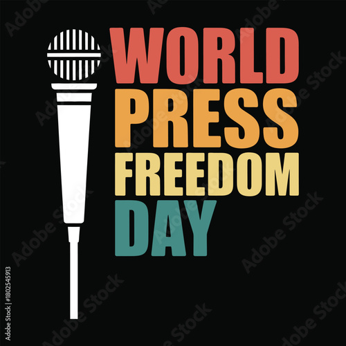 World Press Freedom Day with microphone and retro text