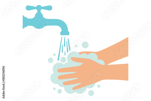 A person washes their hands with soap and running water to prevent germ spread.