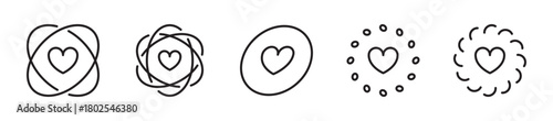 Heart with a various design icon set. Core values concept. Hearts sign, symbol. Romance, love. Vector illustration. Editable stroke. Isolated on a white background.