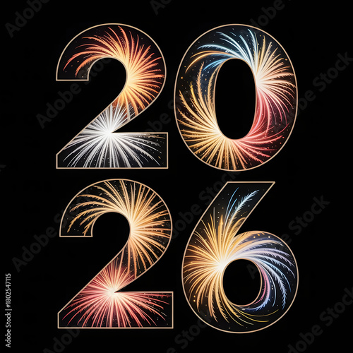 Vibrant fireworks year 2026 celebration festive design graphic illustration