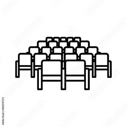 Outline icon of multiple empty audience chairs in rows, symbolizing a theater, cinema, conference, or event venue