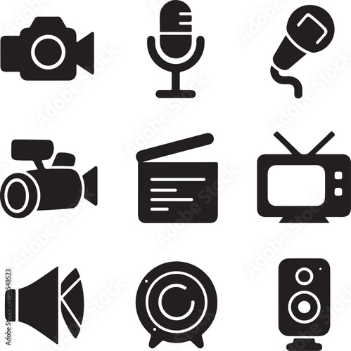 Mass media vector icon set on white background Pro Vector Premium Illustrations