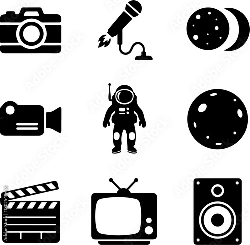 Mass media vector icon set on white background Pro Vector illustrations
