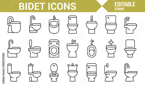 Minimal Outline Set of Toilet Bidets and Restroom Plumbing Equipment