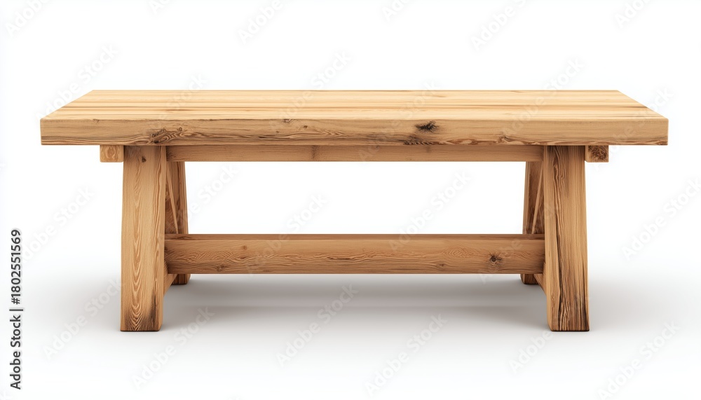 Fototapeta premium Front View Of An Empty Wooden Table On A White Background: Minimalist And Clean Design Perfect For Any Space Or Occasion.