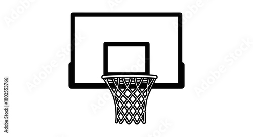 Minimalist black and white basketball hoop with net silhouette design