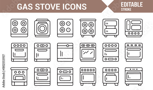 Modern Line Style Icon Pack of Domestic Gas Cooking Equipment