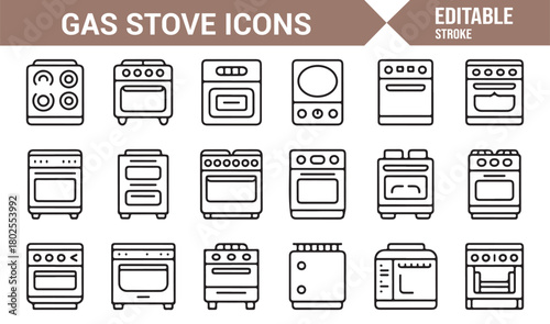 Thin Stroke Vector Icons of Kitchen Ovens and Gas Cooktop Designs