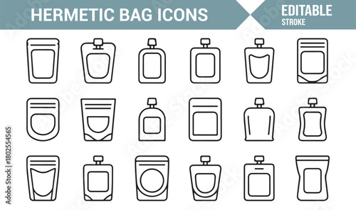 Comprehensive Thin Line Hermetic Bag Icon Set for Packaging Design
