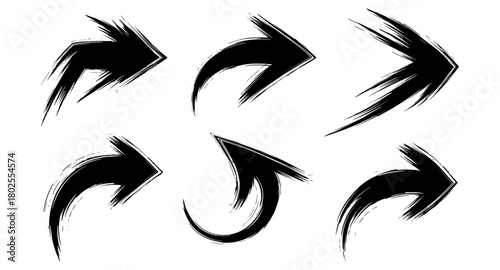 Dynamic grunge arrows set with rough brush stroke effect