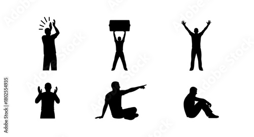 Silhouette collection of human poses with various gestures and movements